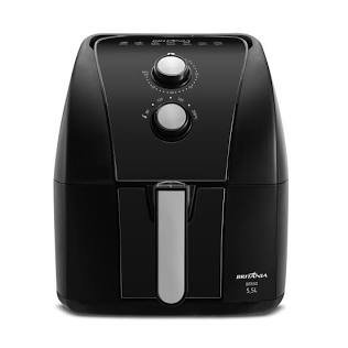 Air Fryer Britânia BFR50 5.5L visão frontal preta com seletores analógicos